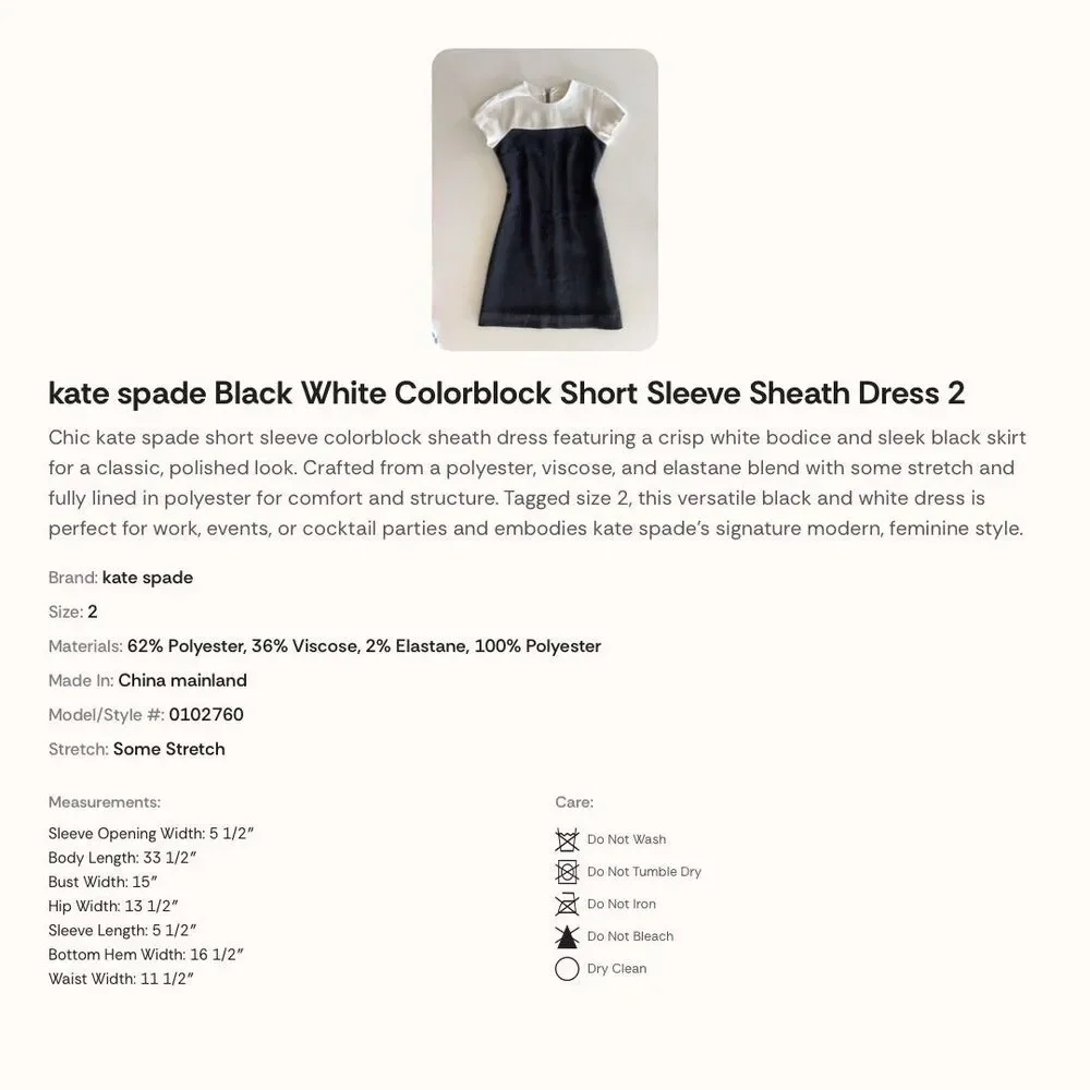 Kate Spade Black/White Colorblock Short Sleeve Sheath Dress – Size 2